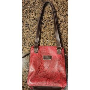 Relic Quality Brand Maroon Paisley Stamped Faux Leather Purse 3 compartments